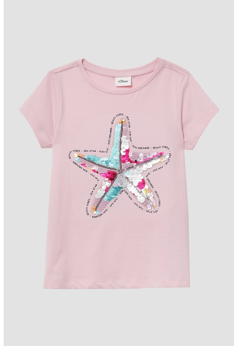 Tricou din bumbac cu aplicatii cu paiete