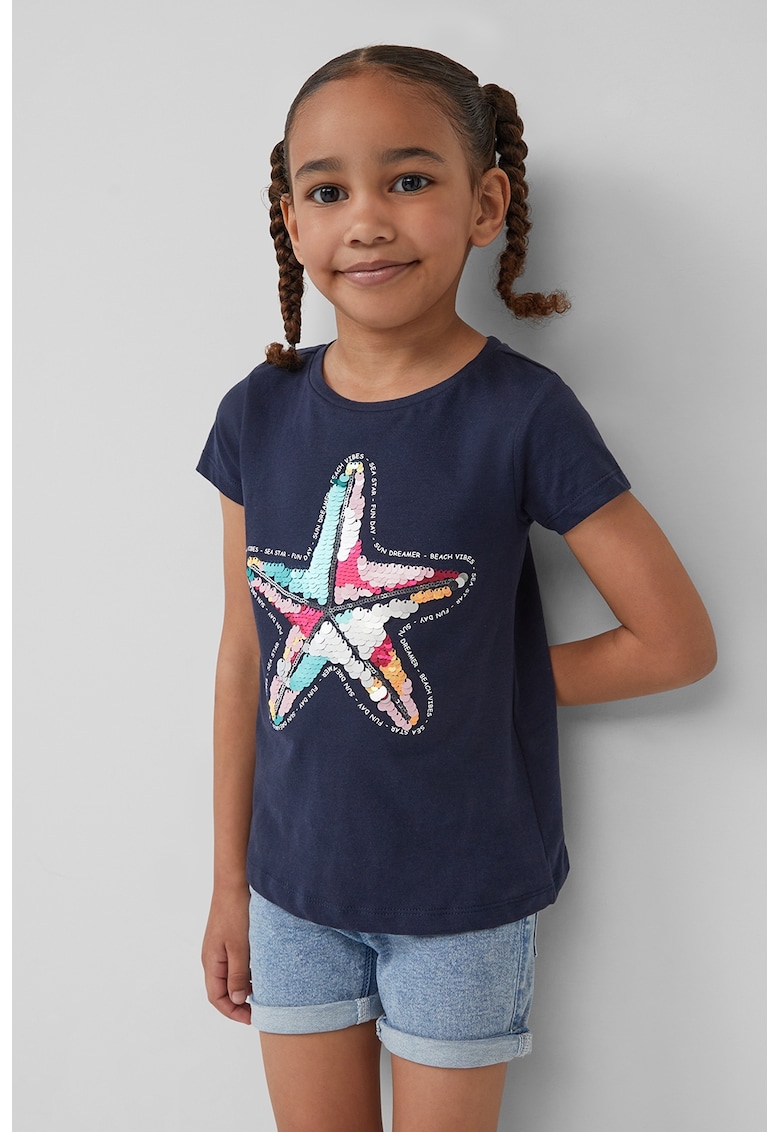 Tricou din bumbac cu aplicatii cu paiete