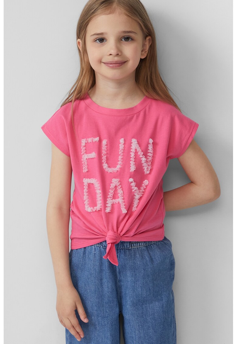 Tricou din bumbac cu detalii texturate - Roz pastel