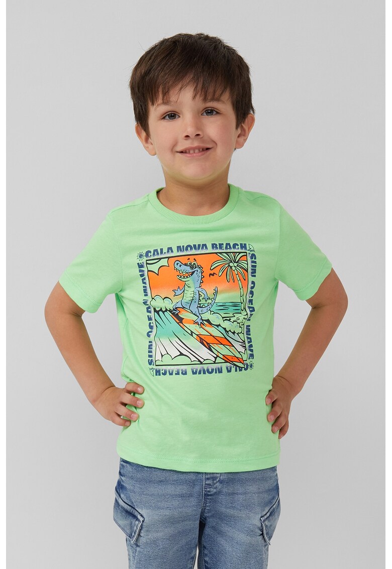 Tricou regular-fit cu imprimeu grafic - Portocaliu/Albastru inchis/Verde pal