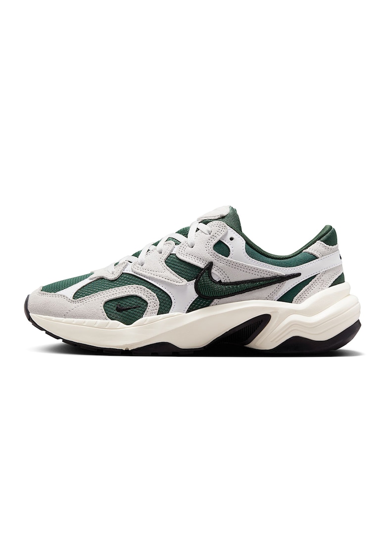 Pantofi sport AL8 din plasa cu talpa demi-wedge - Negru/Verde inchis/Alb murdar