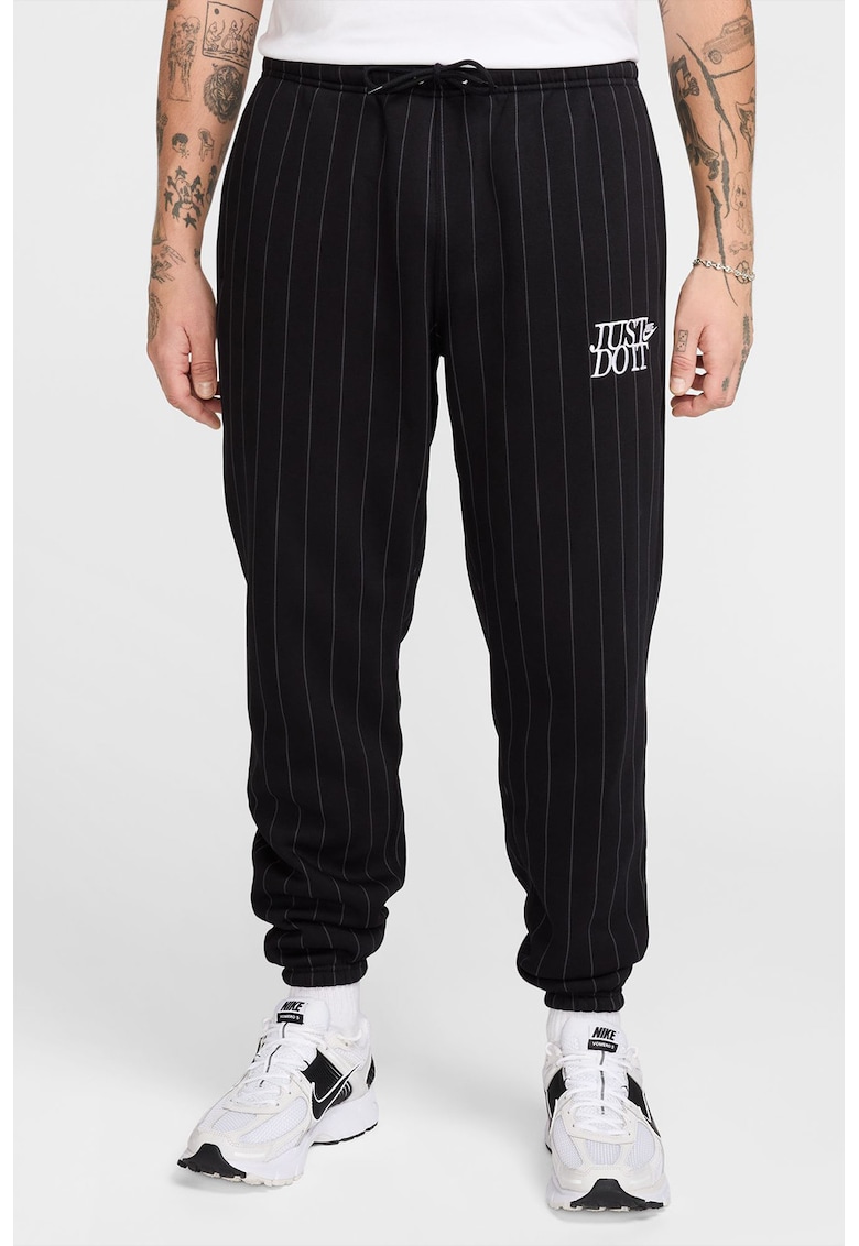 Pantaloni de trening cu snur de ajustare si model cu dungi discrete