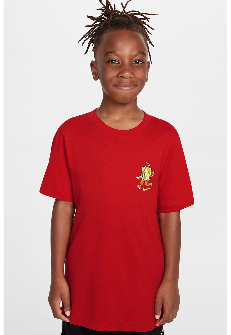 Tricou din bumbac cu imprimeu logo - Rosu/Alb