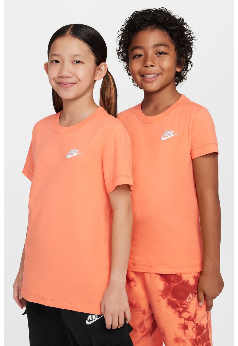 Tricou din bumbac cu decolteu la baza gatului Futura - Coral