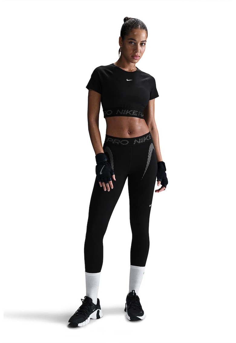 Tricou crop cu tehnologie Dri-Fit si maneci scurte pentru fitness
