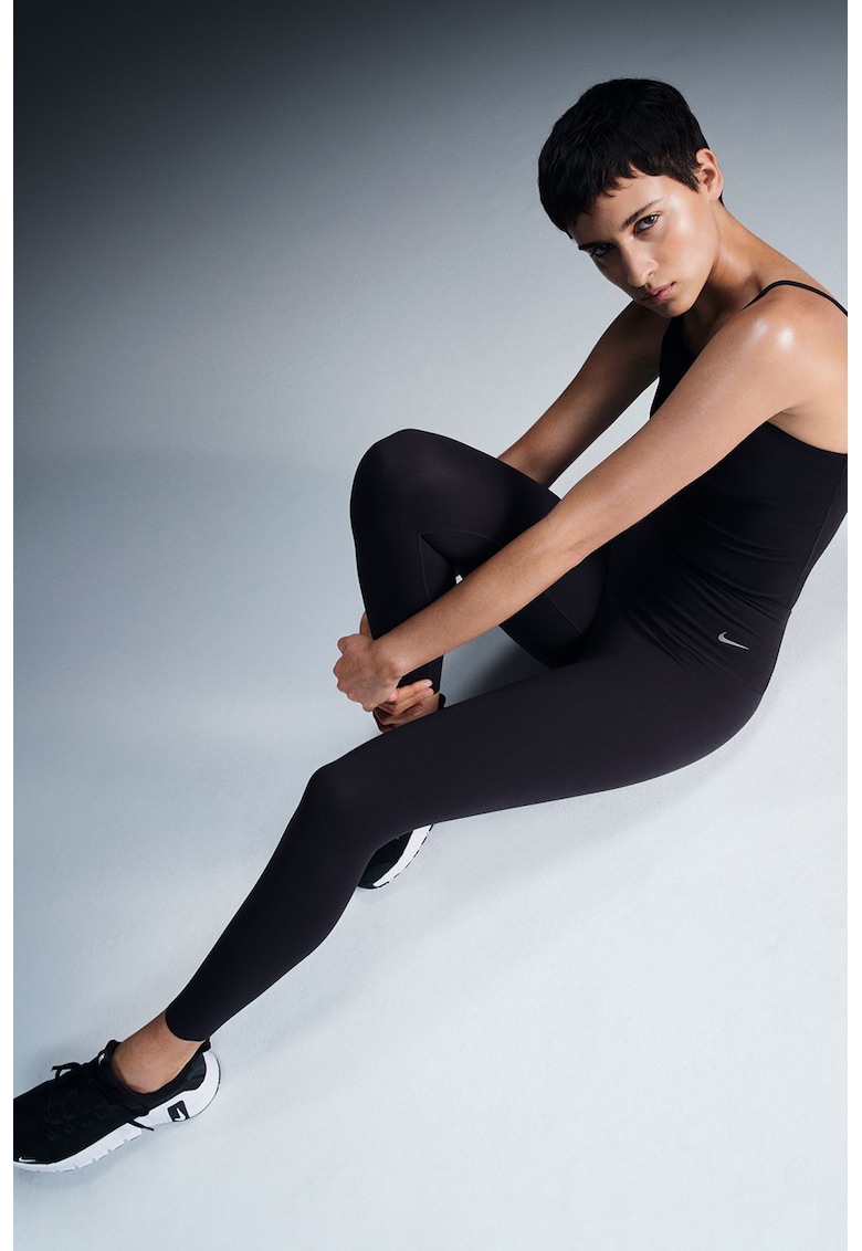 Colanti cu talie inalta si detaliu reflectorizant pentru fitness - Negru