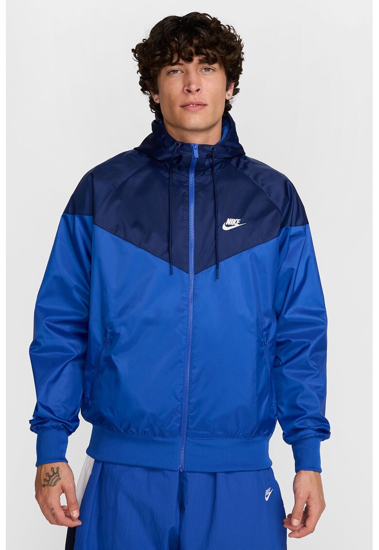 Jacheta cu gluga si aspect contrastant Windrunner - Negru/Albastru royal