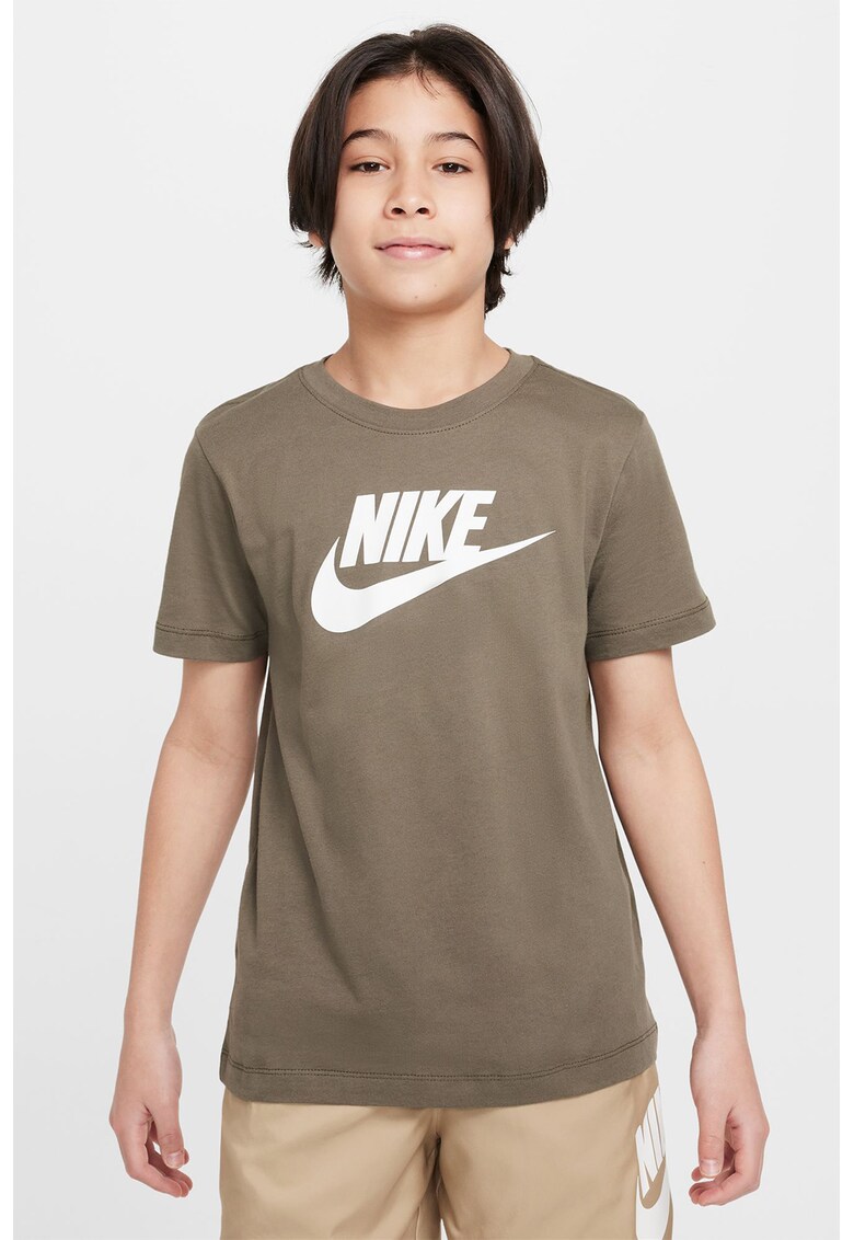 Tricou cu decolteu la baza gatului si imprimeu logo Futura - Alb/Kaki