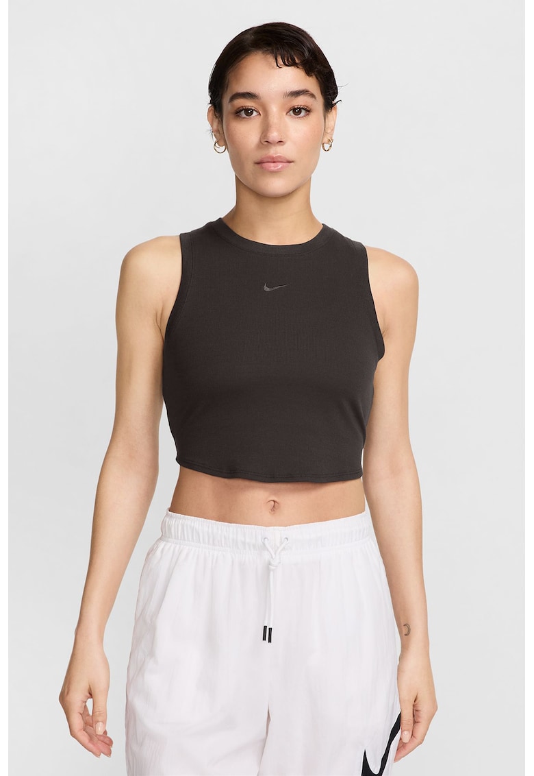 Top crop din amestec de lyocell cu detaliu logo