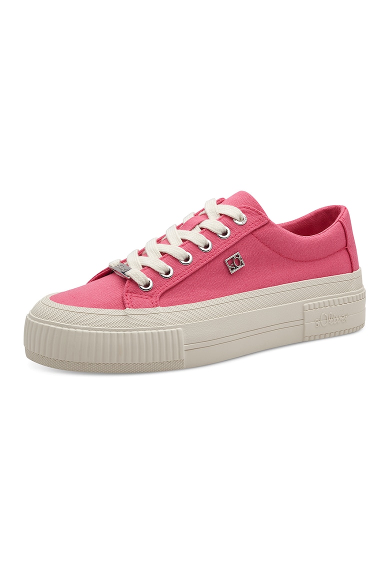 Tenisi flatform din material textil - Fucsia