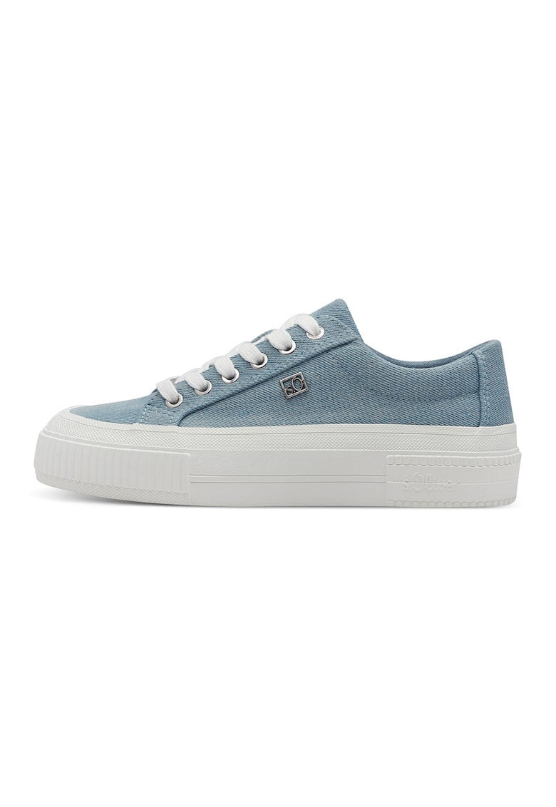 Tenisi flatform din material textil - Albastru prafuit