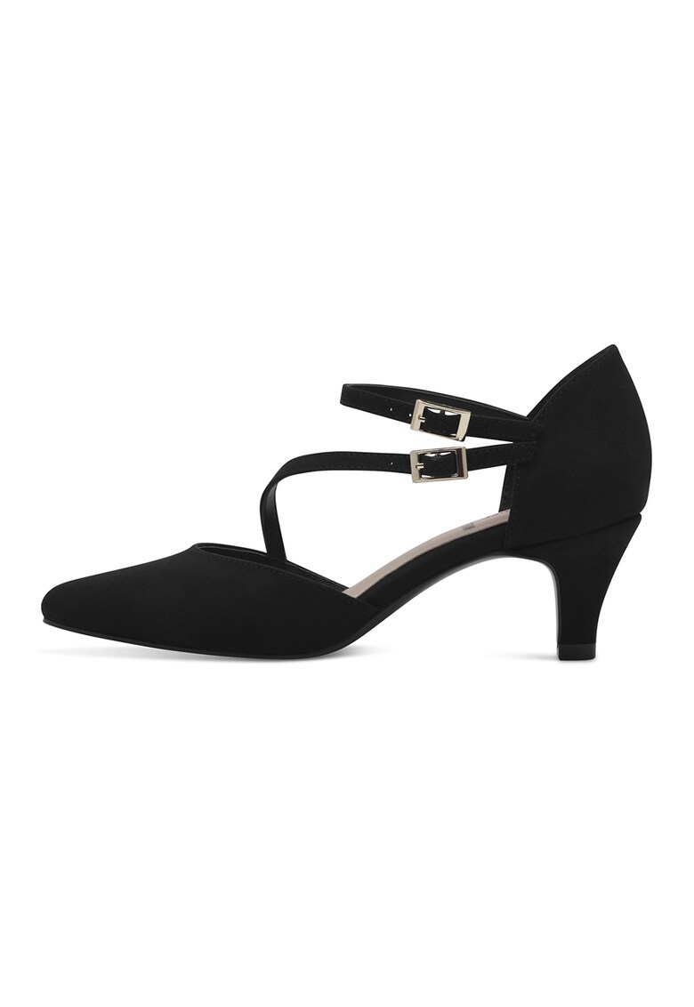 Pantofi din piele ecologica cu toc si catarama - Negru