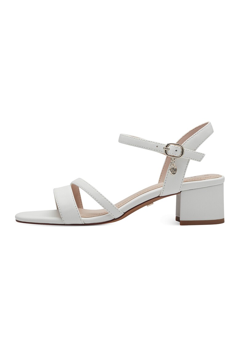 Sandale din piele ecologica cu toc masiv - Alb optic