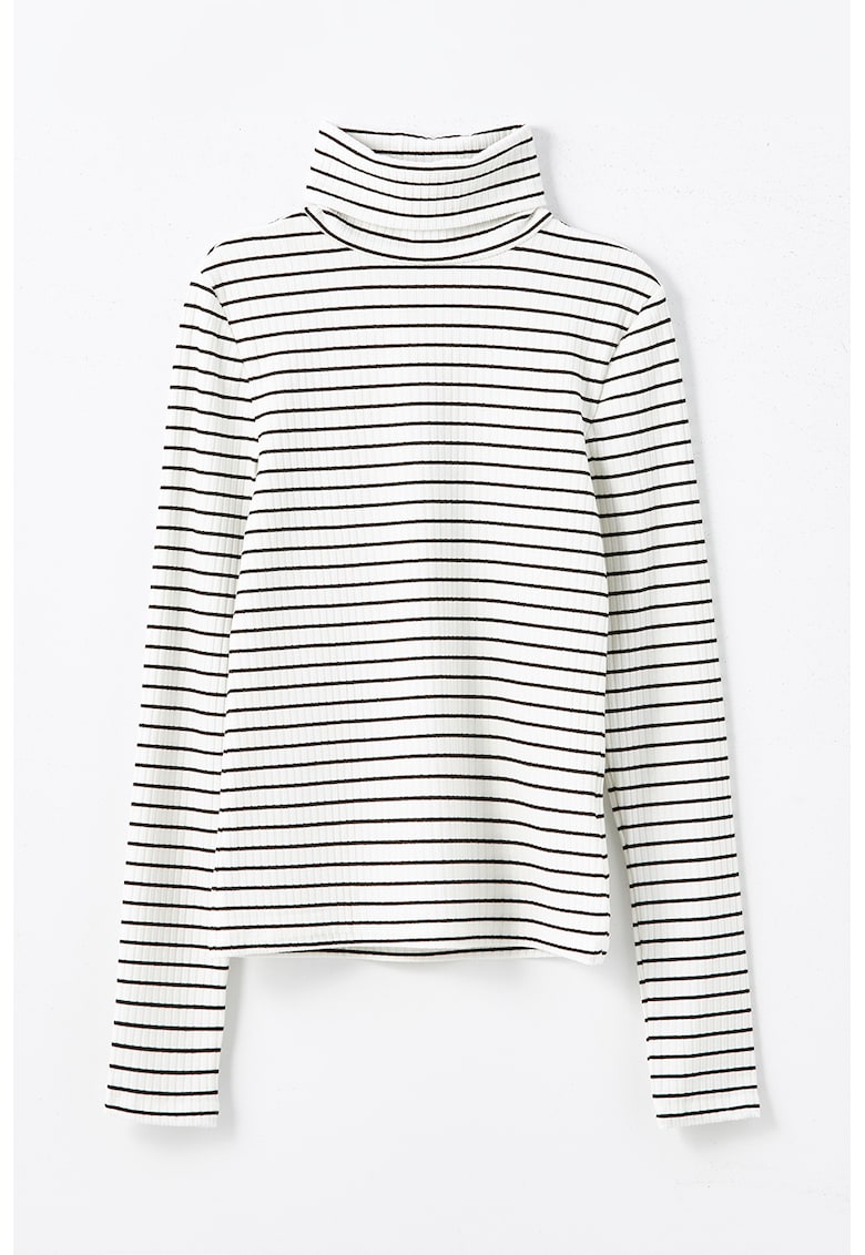 Bluza cu guler inalt si model in dungi - Negru/Alb murdar