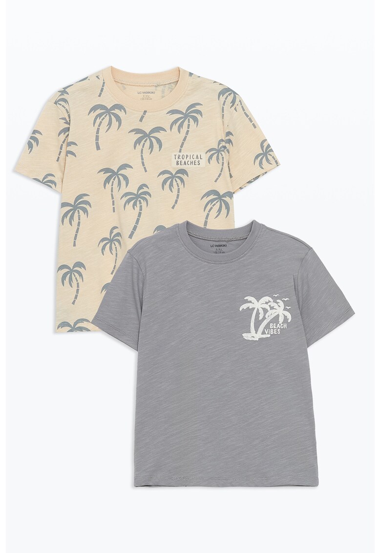 Set de tricouri din bumbac cu model tropical - 2 piese