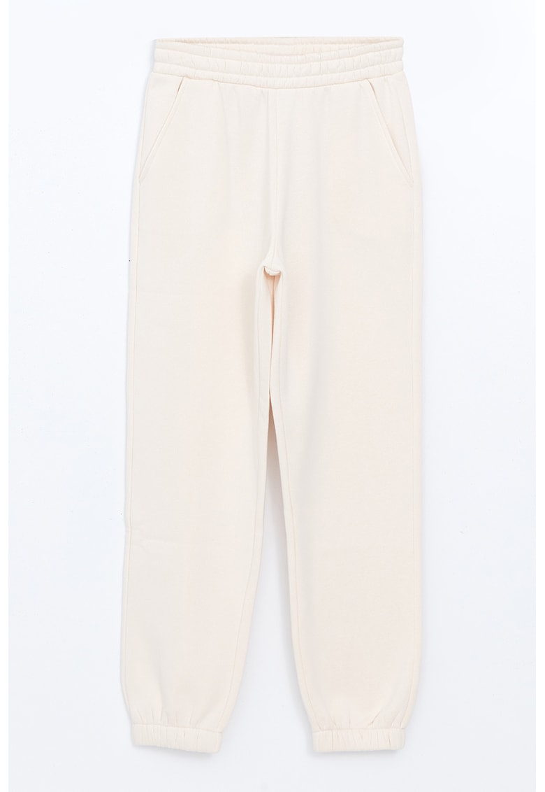 Pantaloni de trening din amestec de bumbac cu buzunare laterale - Crem