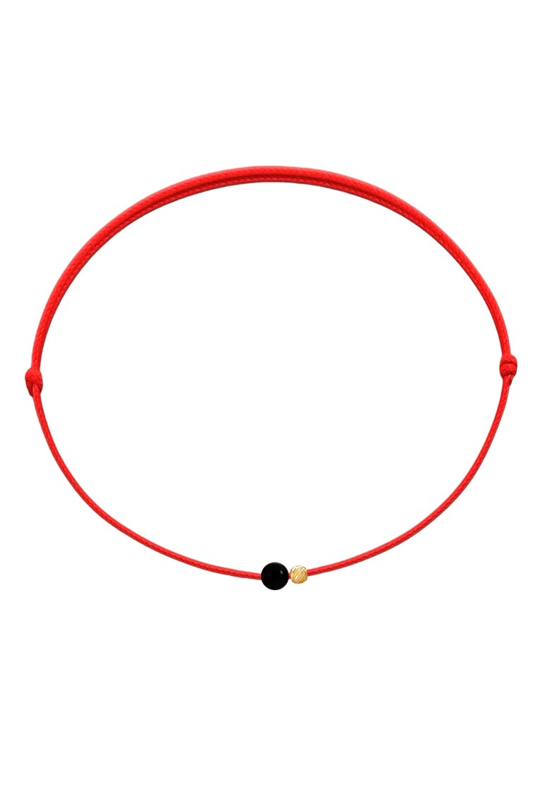 Bratara Martisor cu biluta din Aur 14K si piatra semipretioasa Onix - snur rosu reglabil