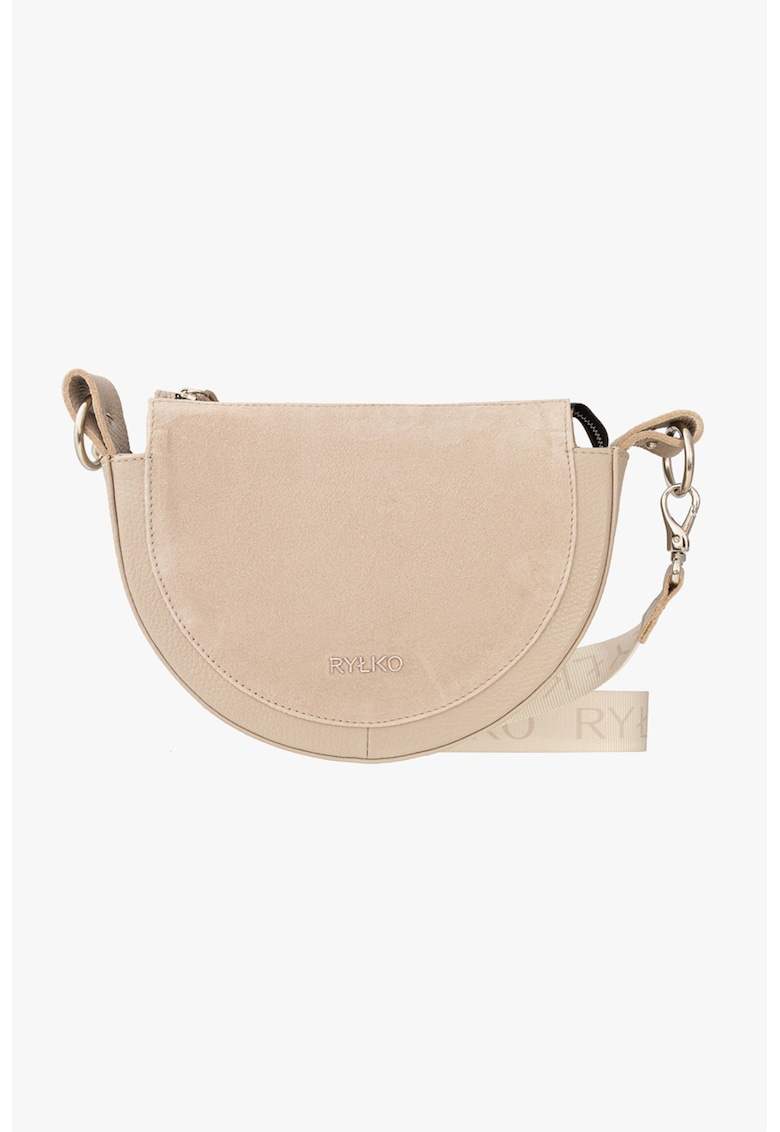 Geanta crossbody de piele cu bareta detasabila - Bej deschis