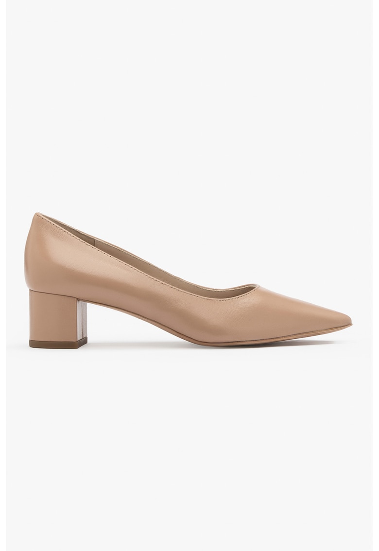 Pantofi de piele cu toc masiv - Bej