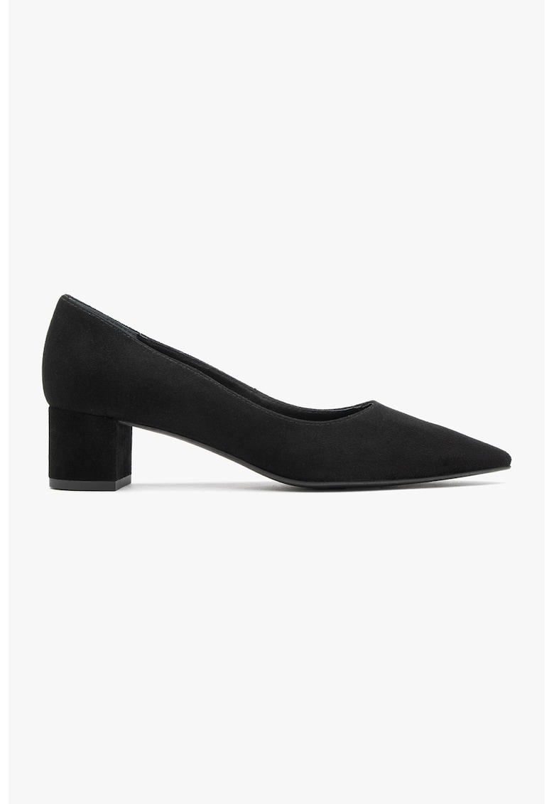 Pantofi de piele cu toc masiv - Negru