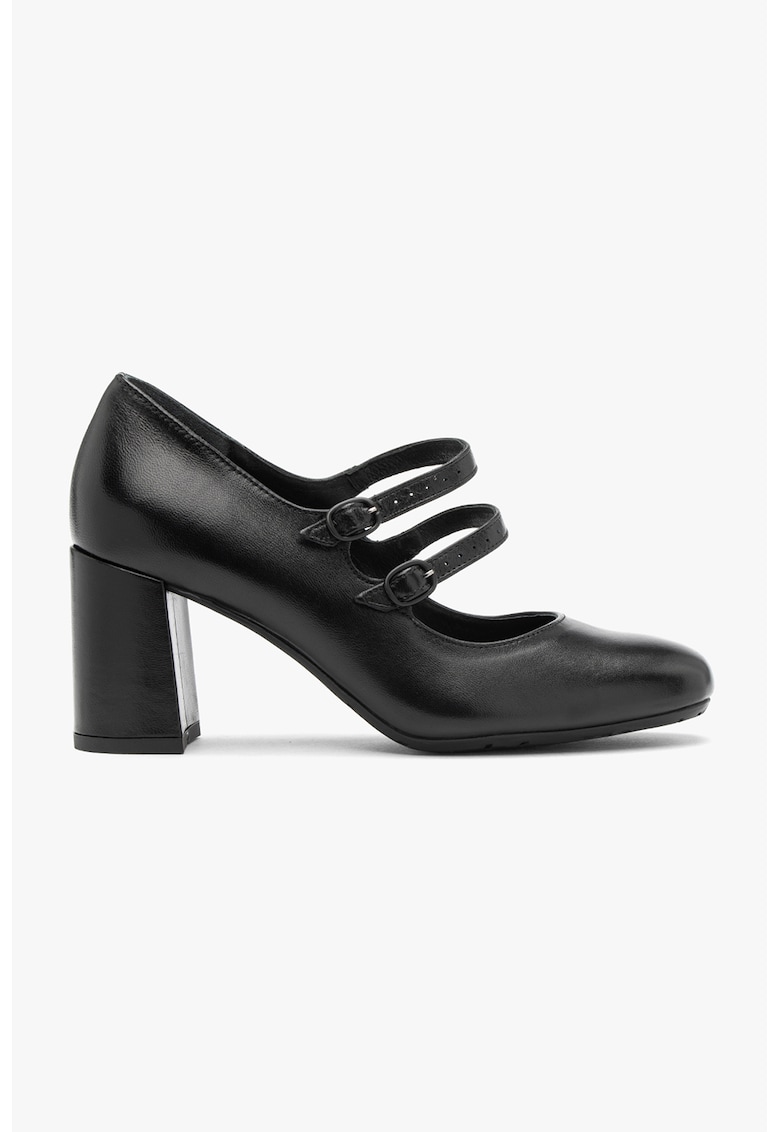 Pantofi de piele cu toc masiv - Negru