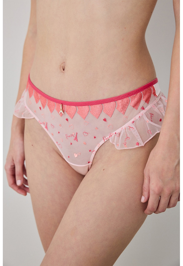 Chiloti tanga cu volane - Coral/Roz pastel