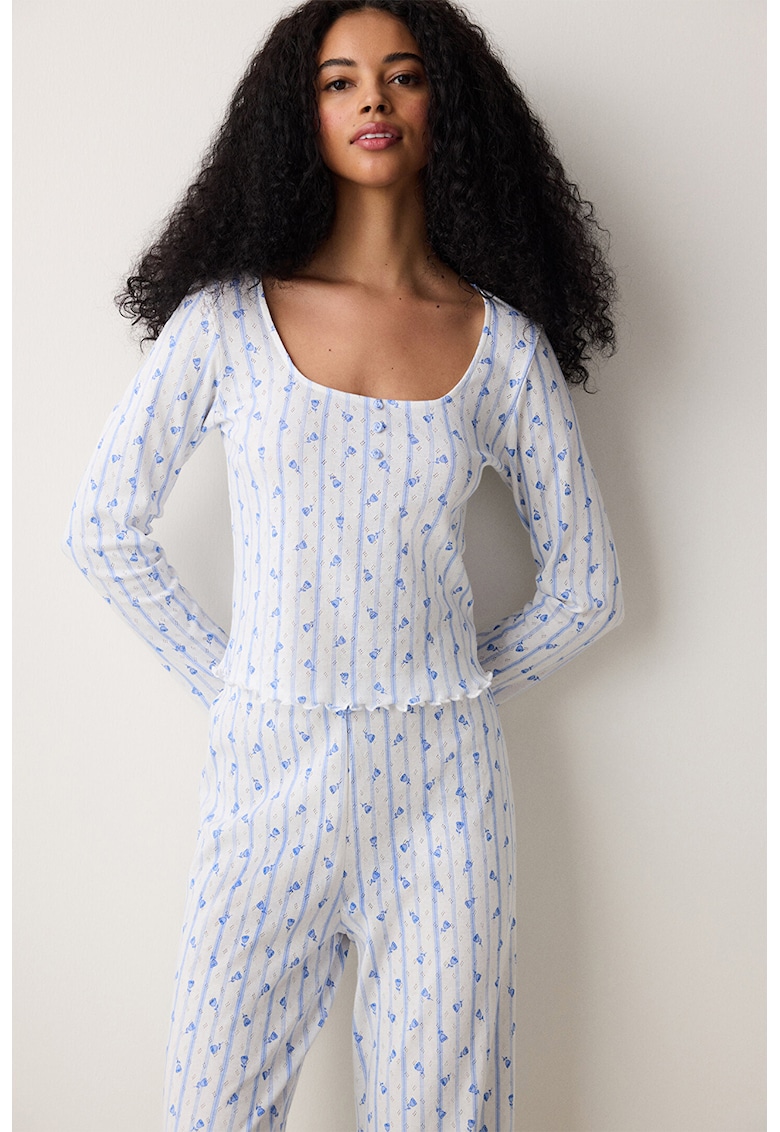 Bluza de pijama din bumbac cu model