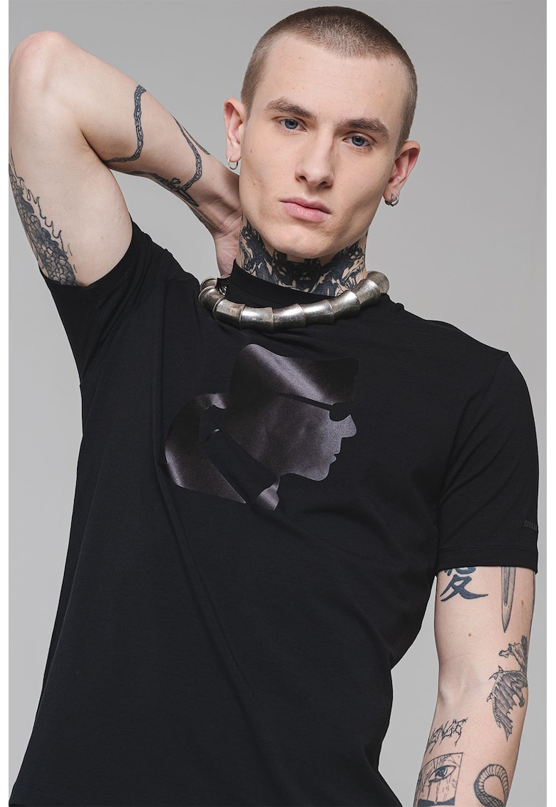 Tricou cu decolteu la baza gatului - Negru