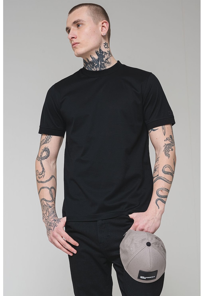 Tricou din bumbac cu decolteu la baza gatului