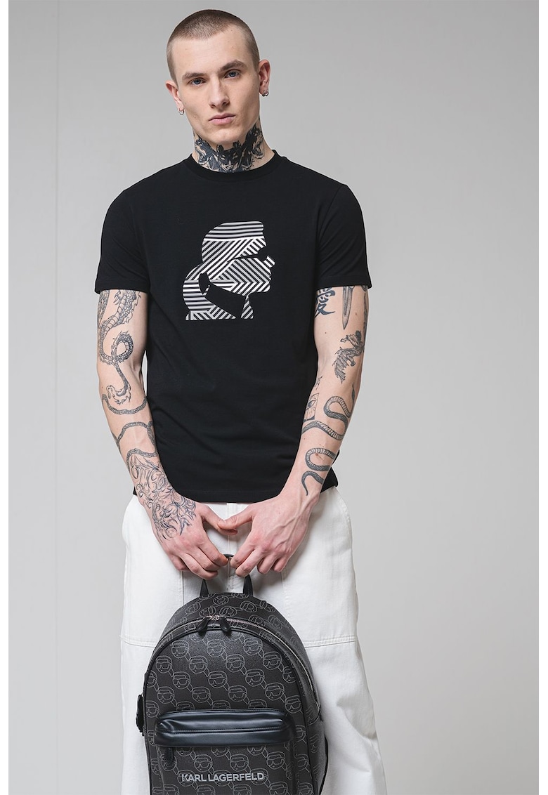 Tricou din amestec de bumbac cu logo - Alb/Negru/Gri inchis