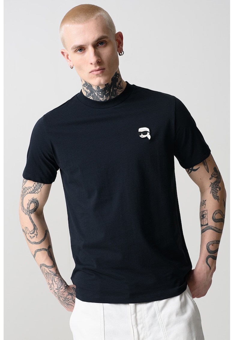 Tricou de bumbac cu logo pe piept - Albastru ultramarin
