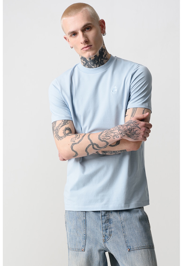 Tricou uni cu decolteu la baza gatului - Albastru pastel
