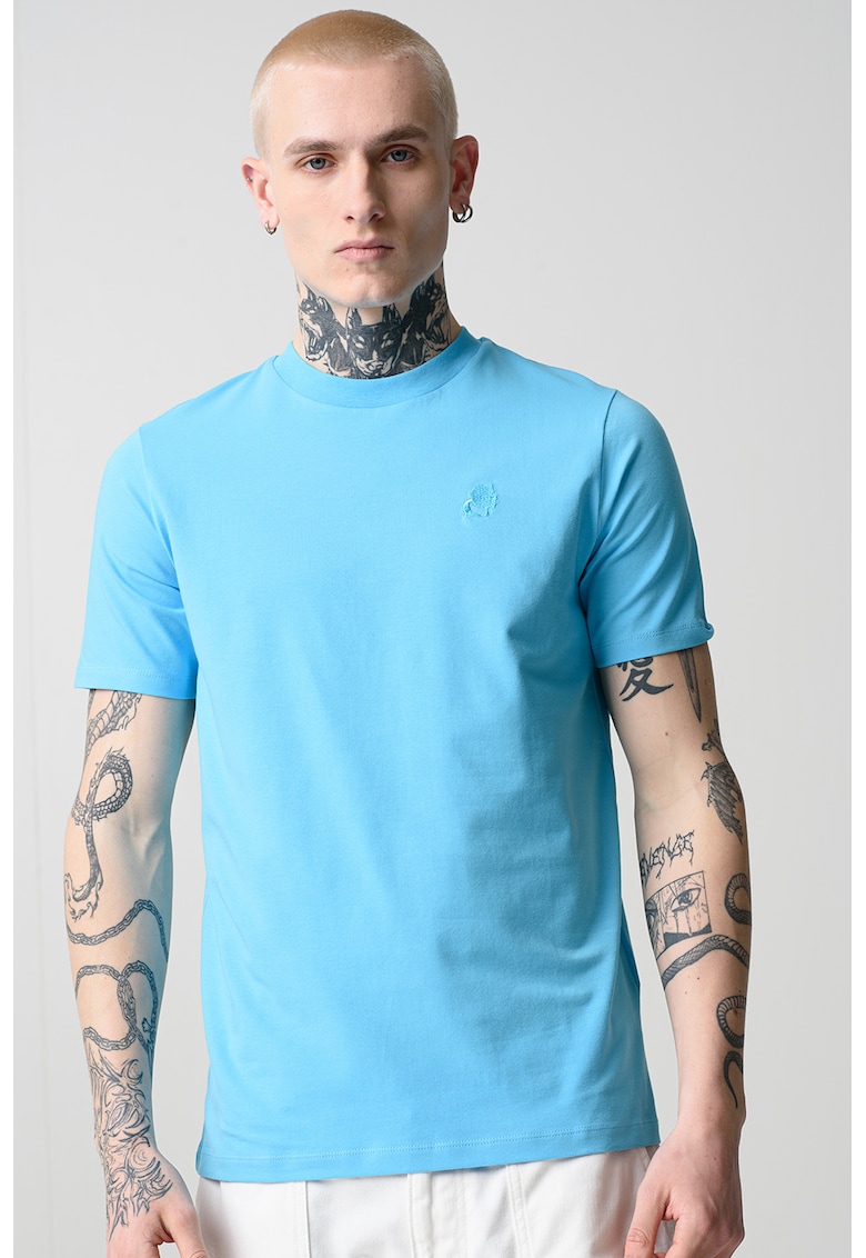 Tricou uni cu decolteu la baza gatului - Albastru deschis