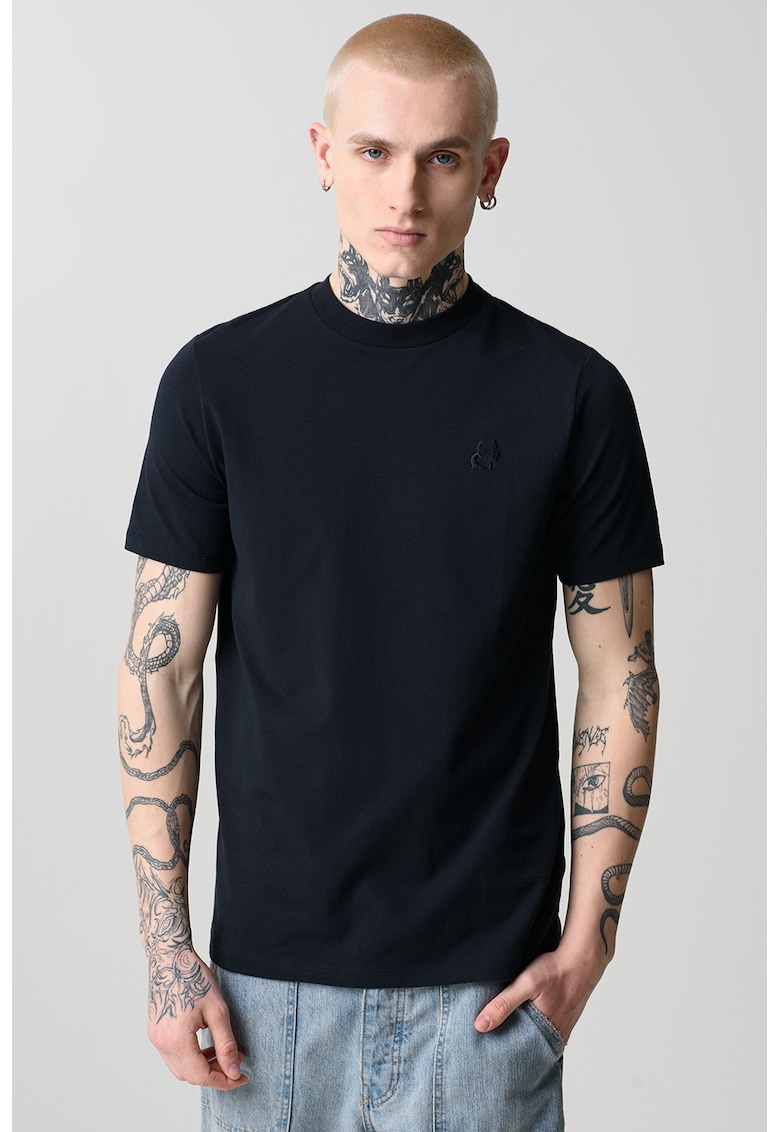 Tricou uni cu decolteu la baza gatului - Albastru ultramarin