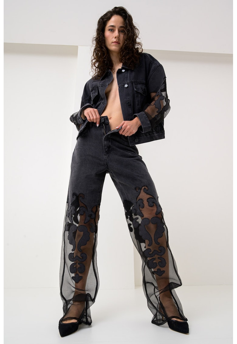 Jacheta de denim cu garnituri de plasa