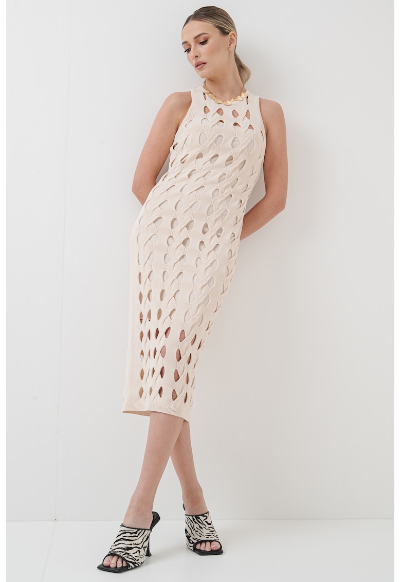 Rochie cambrata cu decolteu rotund - Bej