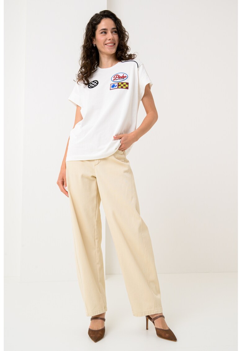 Tricou cu aplicatie brodata - Negru/Alb murdar