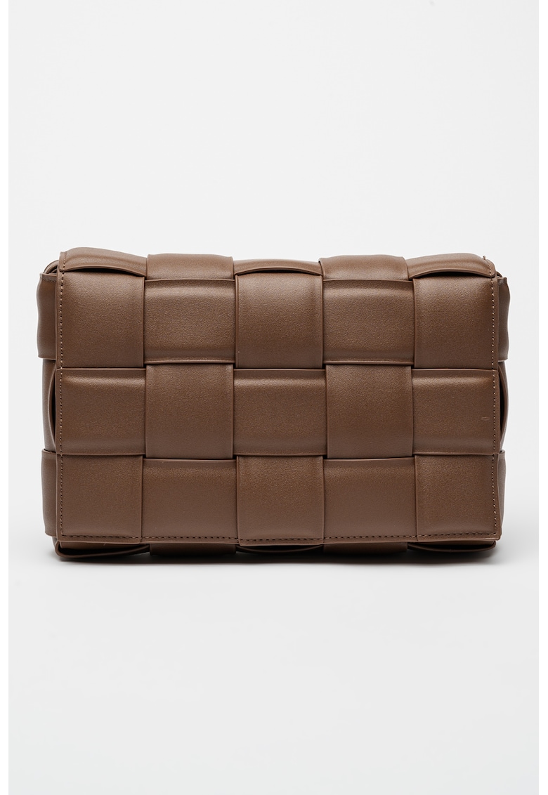 Geanta crossbody de piele ecologica cu model tesut