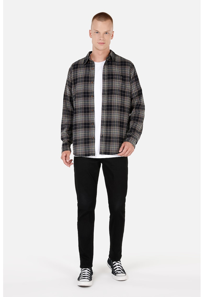 Camasa din bumbac cu model in carouri si buzunar aplicat