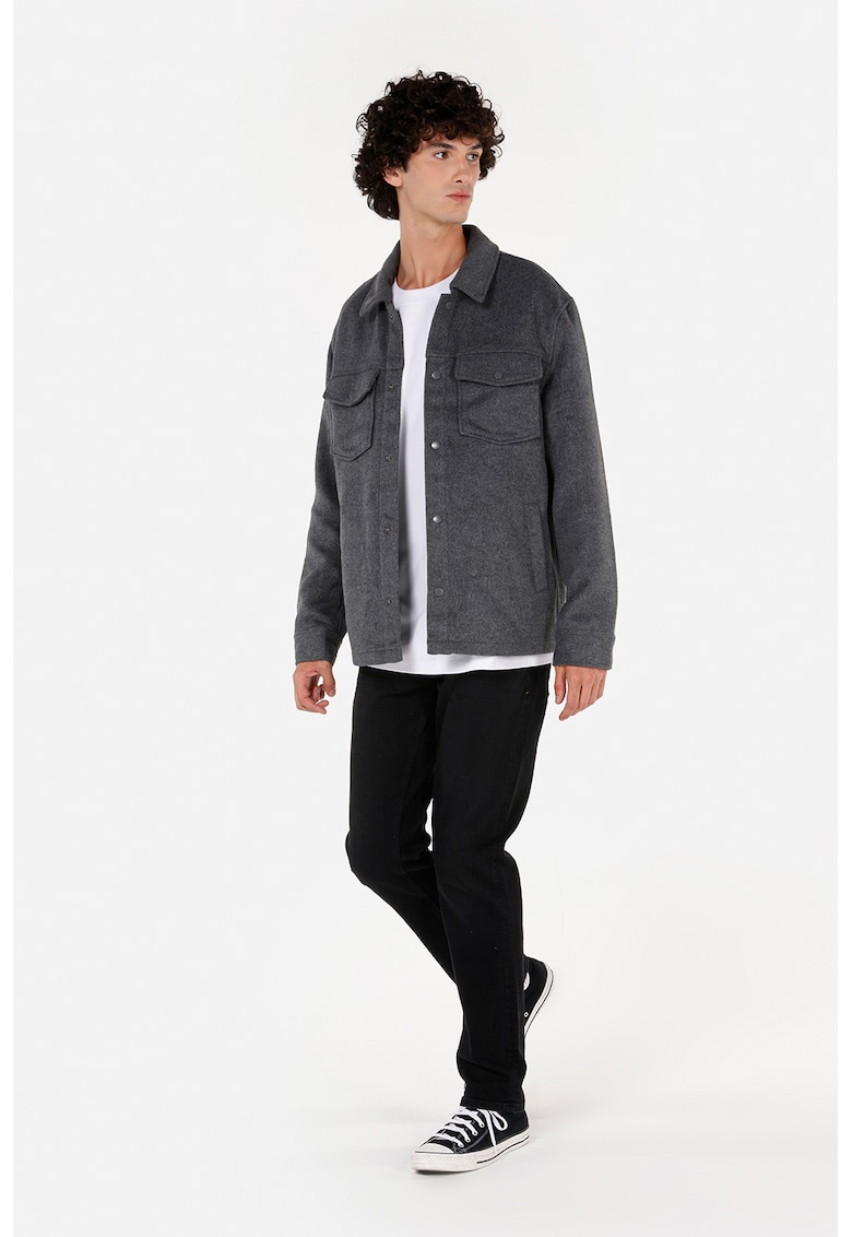 Jacheta-camasa din amestec de lana cu buzunare aplicate