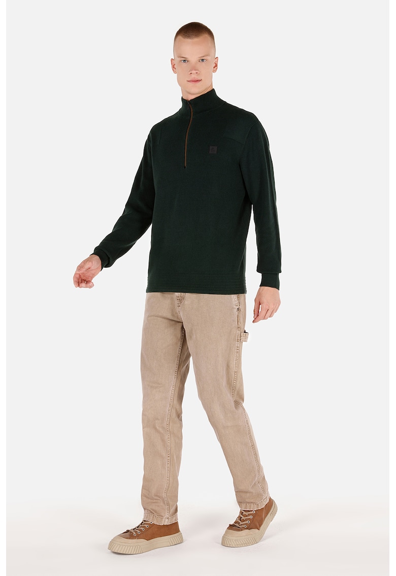 Pulover de bumbac cu fenta cu fermoar