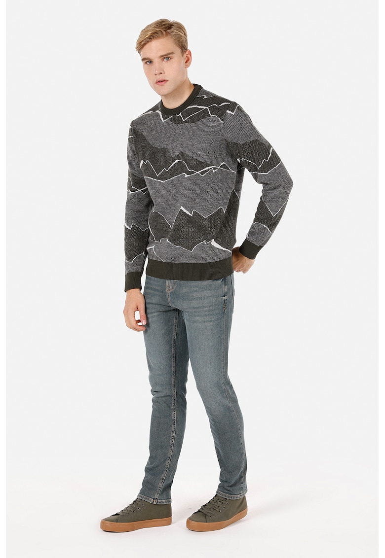 Pulover de bumbac cu decolteu la baza gatului