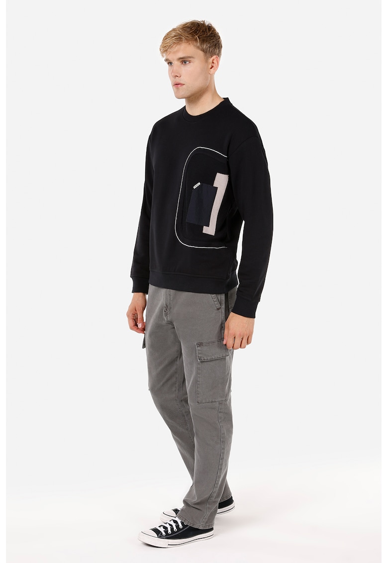 Bluza din amestec de bumbac cu decolteu la baza gatului