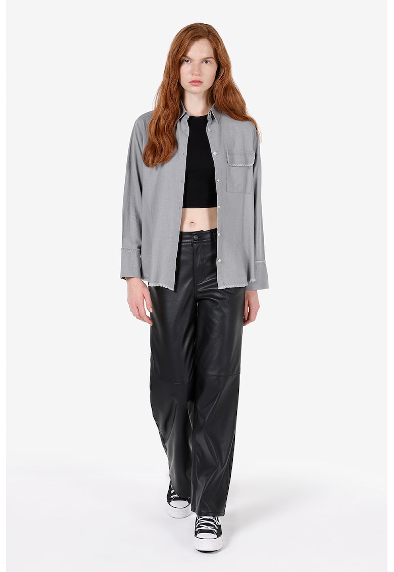 Camasa din amestec de in cu buzunar pe piept