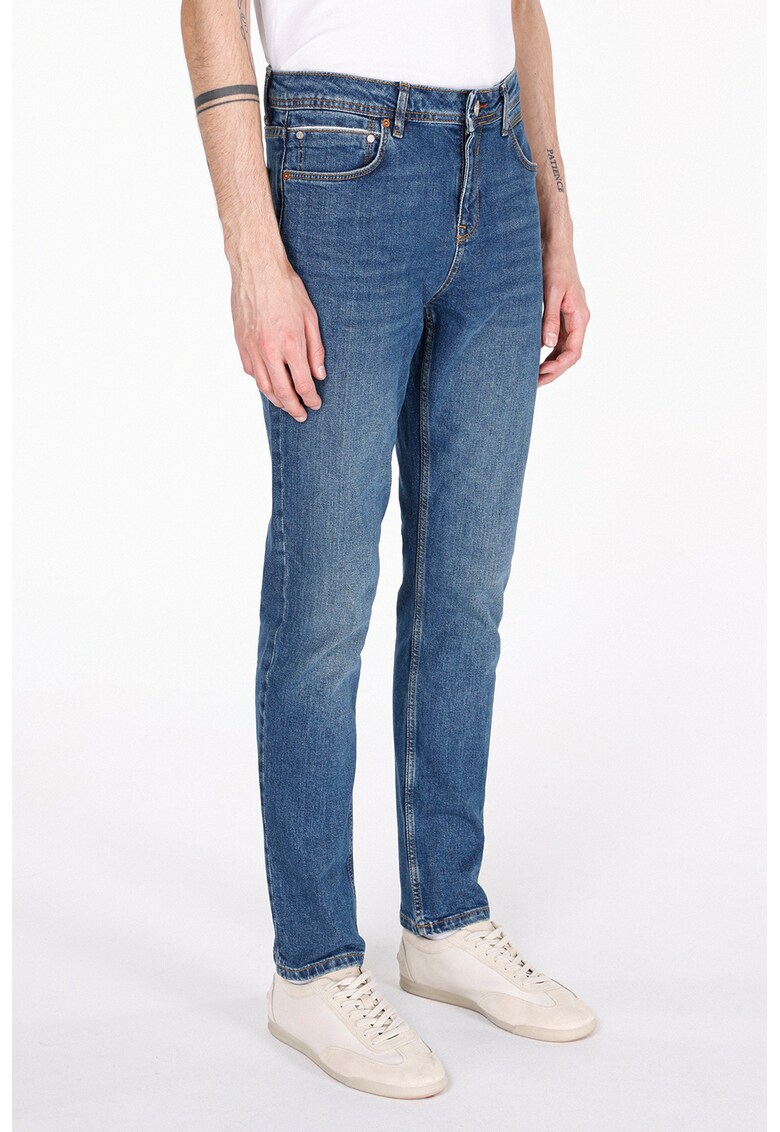 Blugi slim fit cu talie medie - Albastru melange
