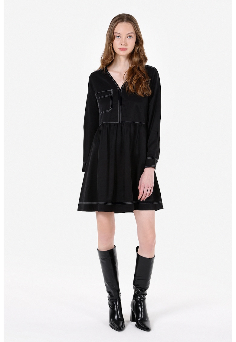 Colins Rochie evazata cu detalii contrastante - Negru