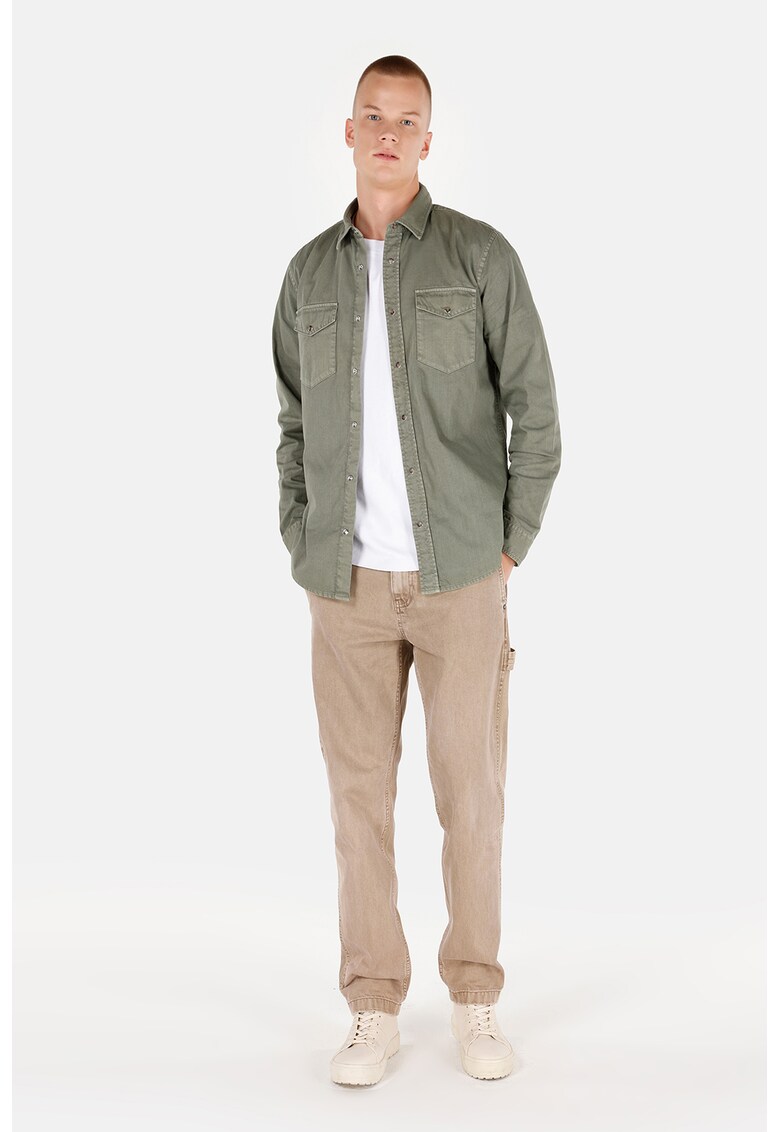Camasa de bumbac cu buzunare pe piept - Verde sparanghel