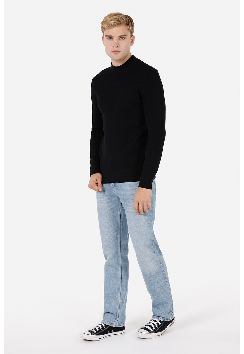 Pulover regular fit din amestec de bumbac cu decolteu la baza gatului