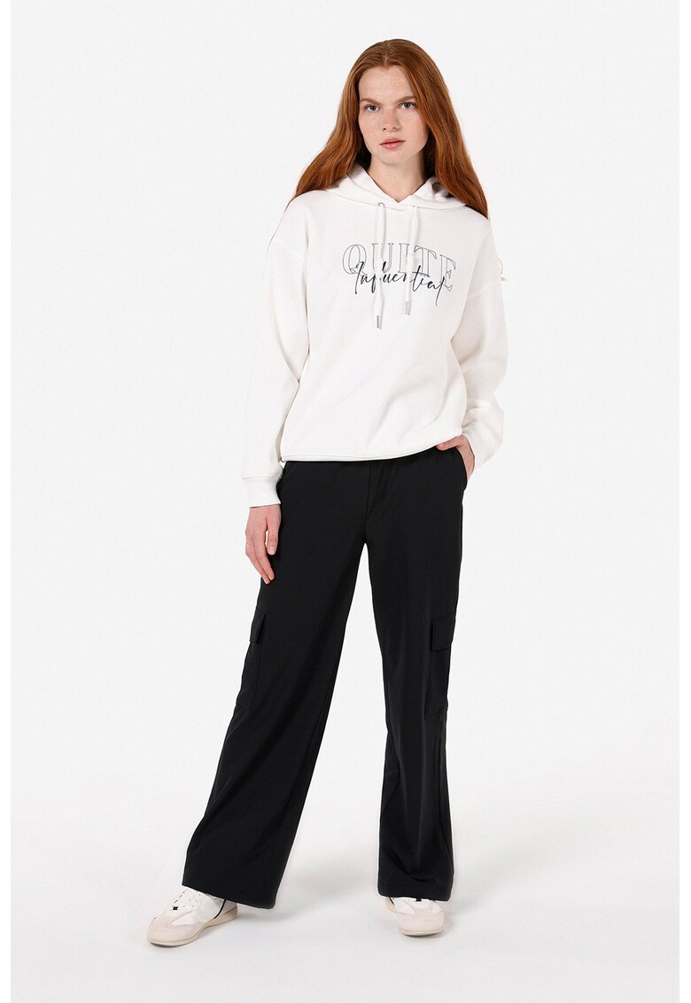 Hanorac cu imprimeu text - Alb fildes