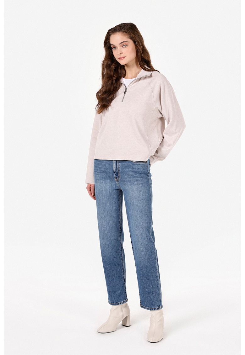 Bluza de trening cu fermoar scurt si maneci raglan - Bej